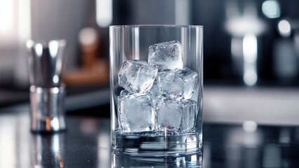 Glass of Ice Cubes Ready for Refreshing Drinks