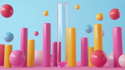 3d Flask Test tube icon. Minimal Cartoon Chemical glasses test tube analysis 3D render