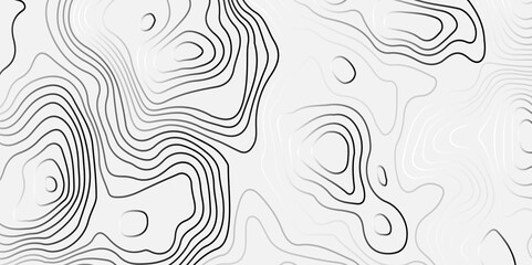 The grey white on black contours vector topography stylized height of the lines. The concept of a conditional geography scheme and the terrain path. Ultra wide. Map vector terrain Illustration.  