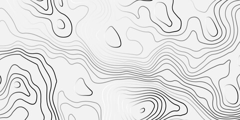 The grey white on black contours vector topography stylized height of the lines. The concept of a conditional geography scheme and the terrain path. Ultra wide. Map vector terrain Illustration.  