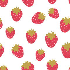 Seamless pattern with strawberry. Fruits vector illustration on white background. It can be used for wallpapers, wrapping, cards, patterns for clothing and others.