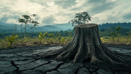 Naklejka premium Deforestation: A Stump's Silent Plea