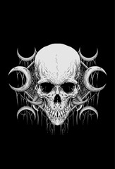 Skull with temple dark and spider webs artwork illustration