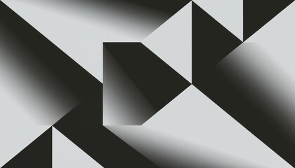 Abstract geometric illustration of black and white triangles with varying sizes and opacities creating a clean sharp design