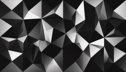 Abstract geometric black and white background of overlapping triangles with varying sizes and opacities creating sharp monochrome design