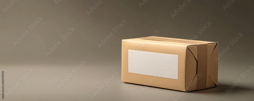 Poster cardboard parcel box with an empty label is waiting to be shipped
