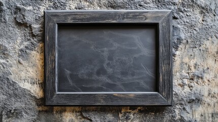 Black wooden frame blank for picture art photograph mockup on a texturized wall