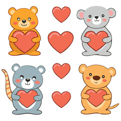 animal, bear, cartoon, vector, illustration, teddy, baby, set, love, dog, toy, cute, animals, heart, icon, art, panda, collection, valentine, fun, brown, bears, pet, mammal, kid