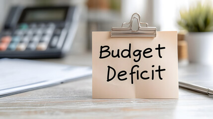 A paper note on a table with the text 'Budget Deficit,' symbolising financial challenges, economic concerns, and the need for strategic planning