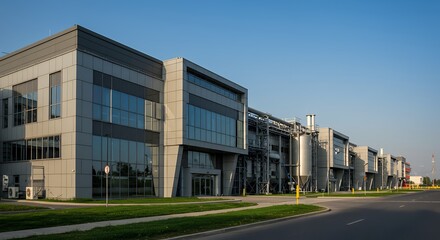 Modern Industrial Building Complex Sunny Day Exterior
