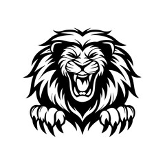 Minimalistic Aggressive Lion Head with Claws Logo for Sports Teams