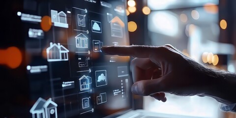 A hand is actively engaged with a touchscreen display in a modern digital workspace, highlighting the fusion of technology and user experience, enhancing productivity and creativity in the process.