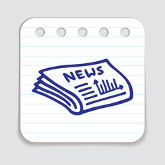 Doodle newspaper icon hand drawn with blue pen on a notepaper in freehand style. Vector illustration