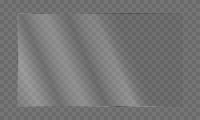 Glass plate on transparent backdrop. Realistic glass.Acrylic screen template. Vector illustration