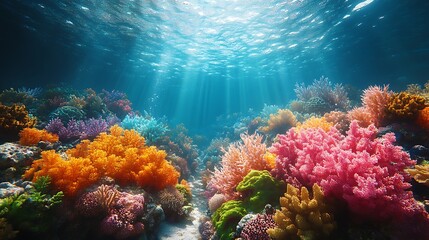 Naklejka premium Coral underwater reef sunlight marine composition high resolution hd picture