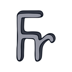 Hand drawn french franc currency symbol. Brush stroke doodle. Single element for design