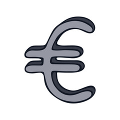 Hand drawn euro currency symbol. Brush stroke doodle. Single element for design