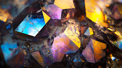 
Abstract futuristic geometric crystal background, iridescent texture, faceted gem. 3d rendering.