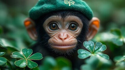 Adorable Chimpanzee in a Green Hat