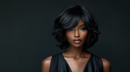 Naklejka premium Effortless Shag with Curtain Bangs for african-american woman