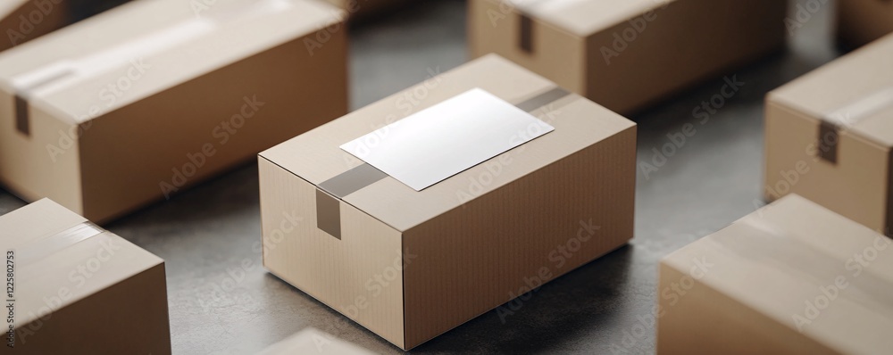 Poster cardboard box standing out from the crowd with blank label