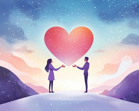 Luxury Branding & Packaging, Romantic gesture of love scenic mountains digital artwork dreamy landscape close-up view connection and emotion
