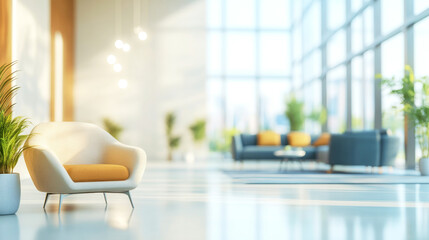Modern office lounge area with cozy seating and natural light in a minimalist design space