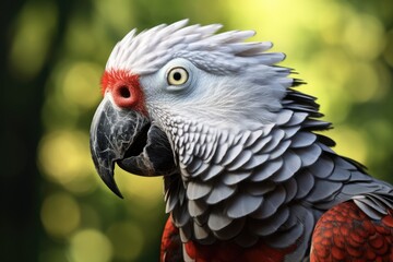 Obraz premium African Gray Parrot: Tropical Bird with Imitation Skills & Red Feathers with White View