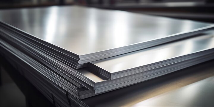Aluminum Sheet in Warehouse. Rolled Steel or Aluminium Metal Products for Industrial Use