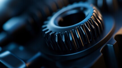 Close-up of Dark Metallic Gears: Precision Engineering and Industrial Design