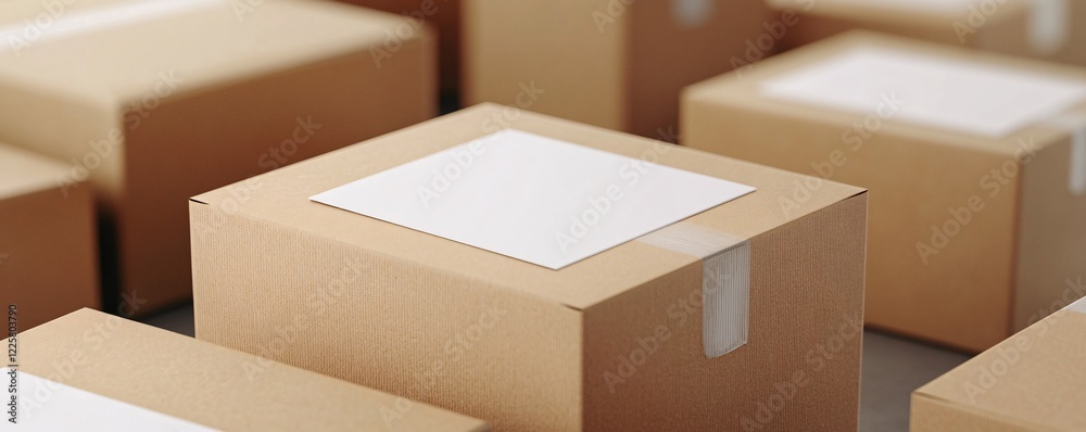 Poster cardboard box standing out from the crowd with blank label