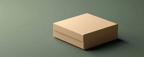 Closed cardboard box mockup resting on green background