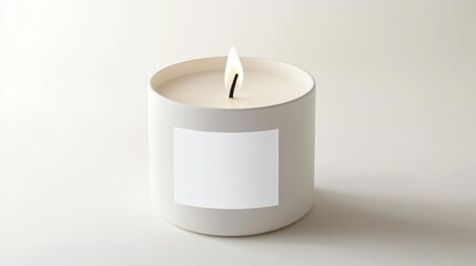 White Candle with blank label isolated on white background