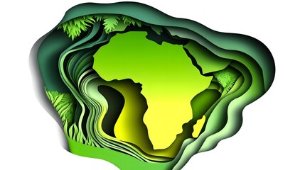 Abstract Green Africa Map Paper Cut Art Illustration