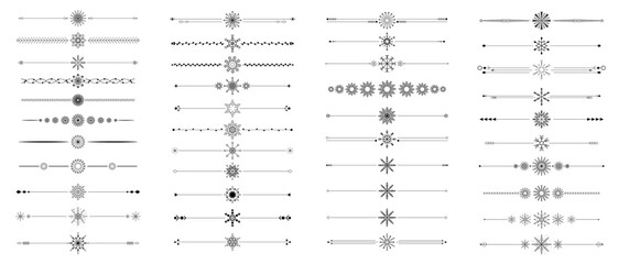 Snowflake divider line set. Vector illustration.