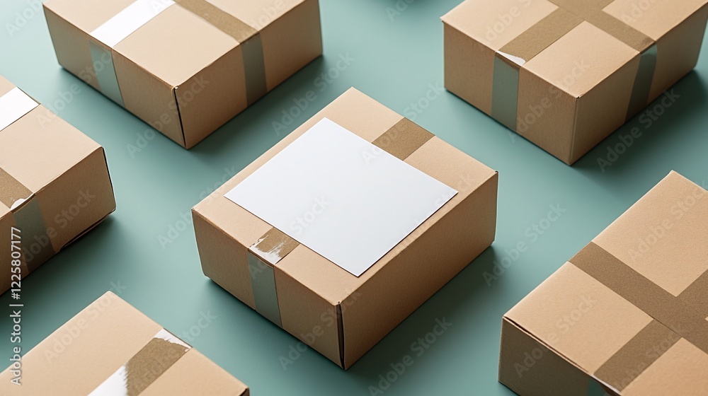 Poster Cardboard boxes pattern with blank label for your text