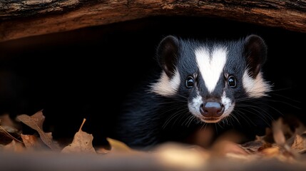 Obraz premium Curious Badger Peering from Burrow