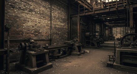 Abandoned Factory Interior with Rusty Machinery