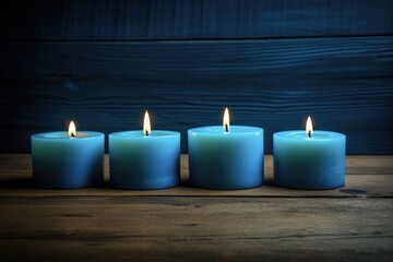Blue Candle Set on Wooden Counter for Mood and Meditation