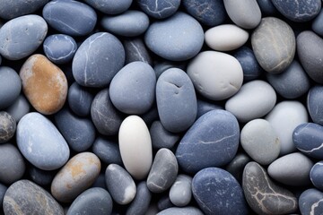Blue Pebbles on Grey Background. Small Grey and Blue Stones or Pebbles on Gravelly Ground