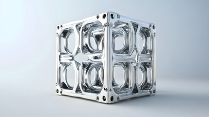 Fototapeta premium Abstract futuristic metal cube. Science fiction block design. 3D rendering