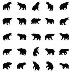 Bear silhouettes, bear in various poses, standing, walking, sitting.
