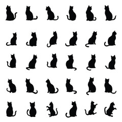 Cats Vector Silhouettes,Cats behavior,Purring Cats Vector Silhouette,Pet Animals Silhouette