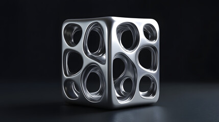 
Abstract futuristic metal cube. Science fiction block design. 3D rendering


