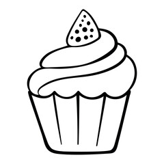 Cupcake doodle drawing isolated on a white background. Vector icon illustration. Template for greeting card, postcard, print, fashion design, menu.