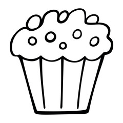 Cupcake doodle drawing isolated on a white background. Vector icon illustration. Template for greeting card, postcard, print, fashion design, menu.
