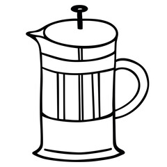 Hand drawn outline coffee pot isolated on white background. Vector sketch illustration. Perfect for print, web, menu and infographics.