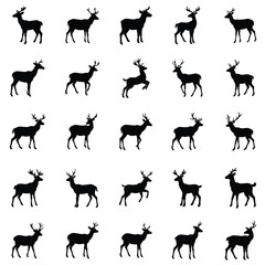 Deer vector silhouette isolated,Deer head silhouette, Horned elk, stag, reindeer character mascot,deer icon, logo, badge, sticker, stencil