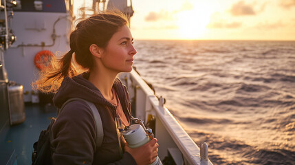 Female Oceanographer Conducting Marine Research