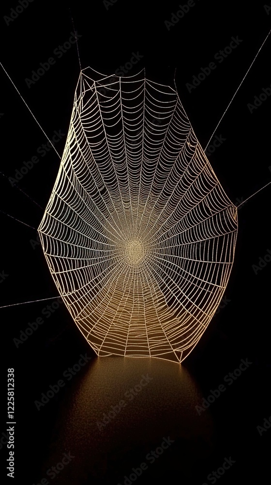 Poster futuristic metallic spider web with chrome art design set against a sleek black background